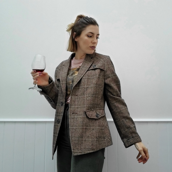 Olsen Wool Brown Plaid Blazer - Picture 5 of 9